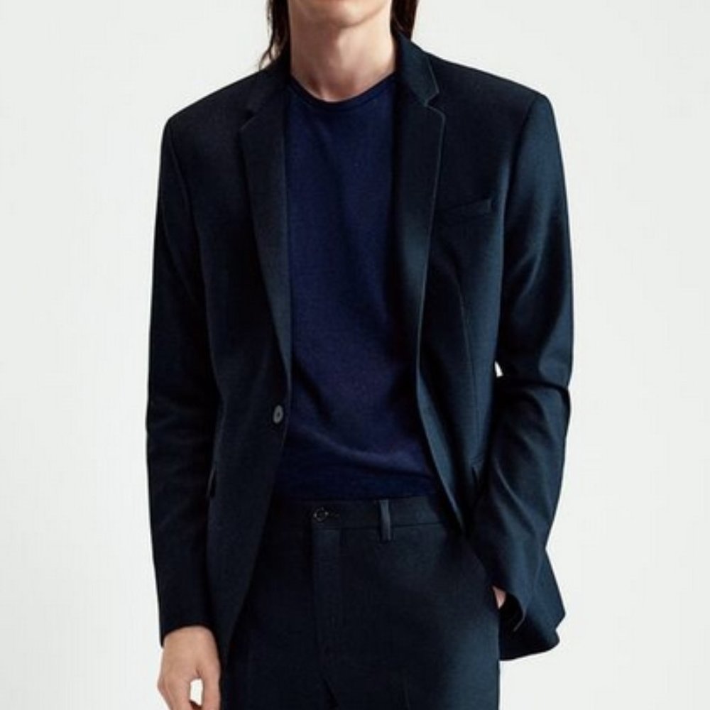 Zara Navy Textured Weave Suit Jacket Size 42